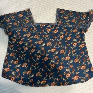 Wonderly Blue floral gauze fabric top -Size L